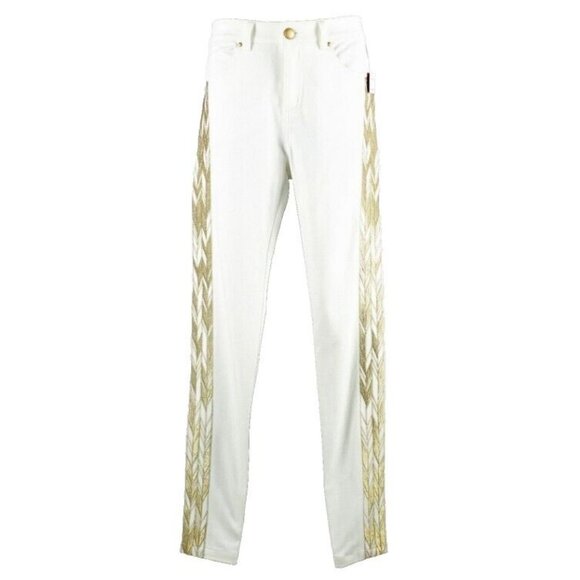 V Christina Sz 2 x 30 Ivory Gold Embroidered Rayon Poly Spandex Pant - Picture 1 of 10